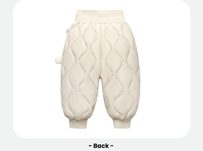 Keep your kids cozy and protected with these new style three-proof high-waisted warm down trousers—perfect for boys and girls on chilly days! -