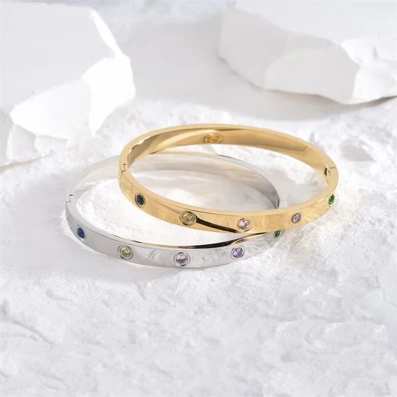 Gold Color Zircon And Cross Nut Nail Bracelet Gold & Bangle For Woman -