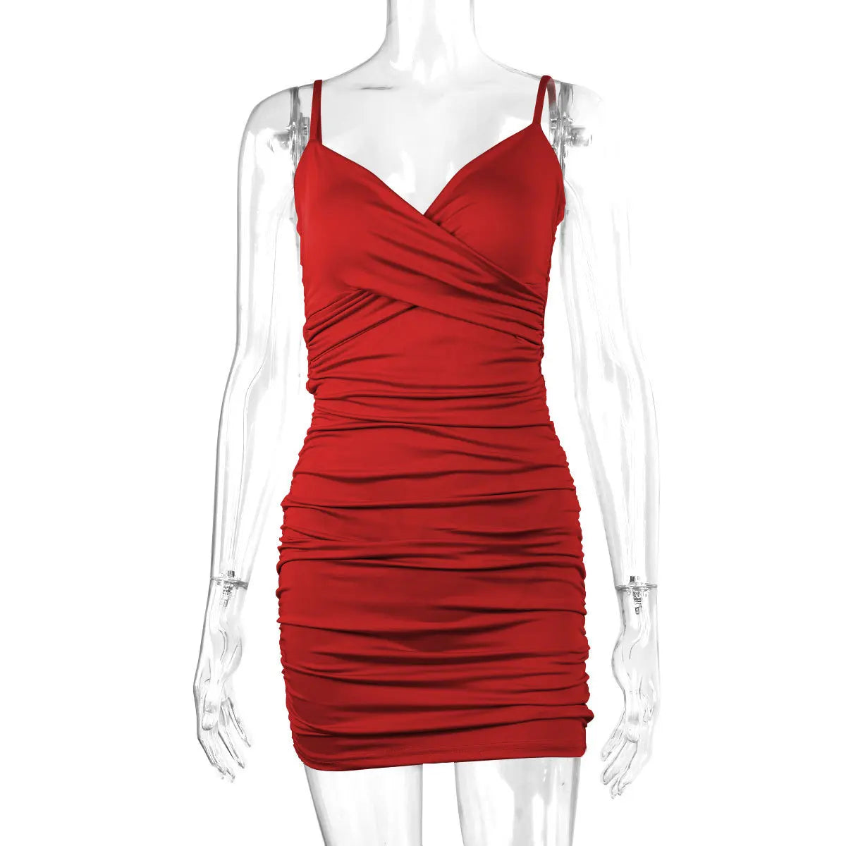 European and American summer backless sexy V-neck camisole dress women's pleated hip hugging dress -