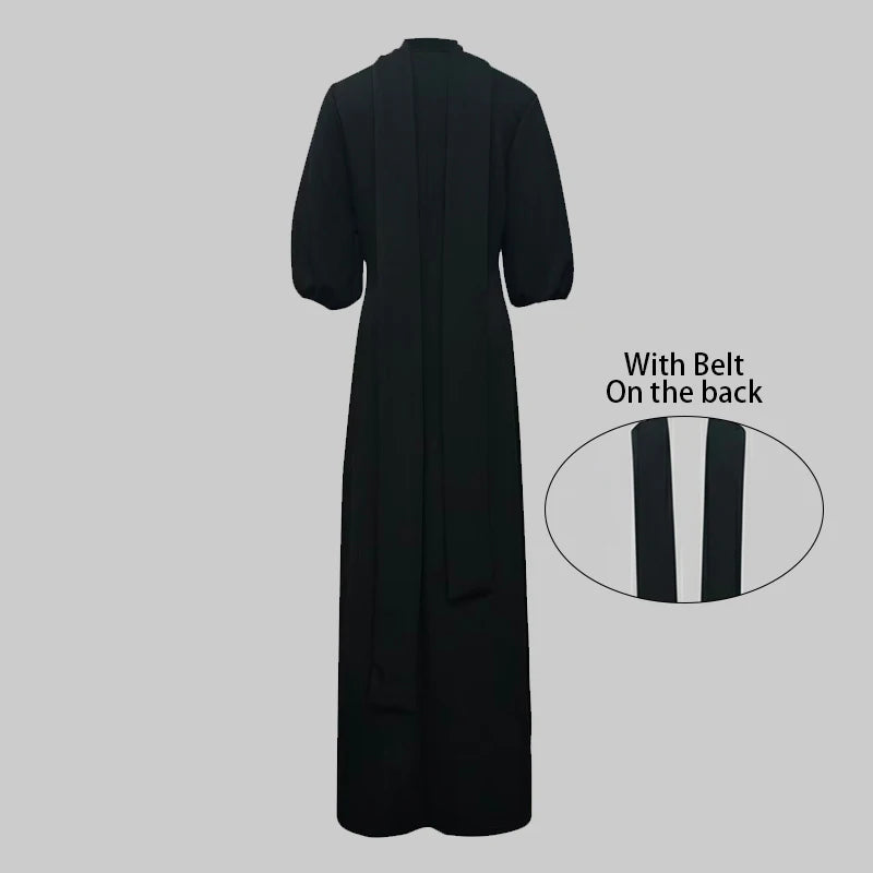 Modigirl Wedding Prom Evening Gown Party Slit Maxi Dresses for Woman 2025 New Lace Up Gold Button Womens Black Autumn Long Dress -
