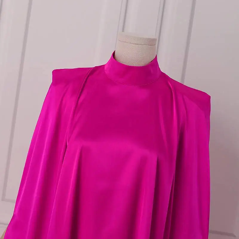 Plus Size 5XL VONDA 2023 Women Stand Collar Elegant Satin Dress Long Bat Sleeve Evening Pleated Maxi Sundress Casual Solid Robe -
