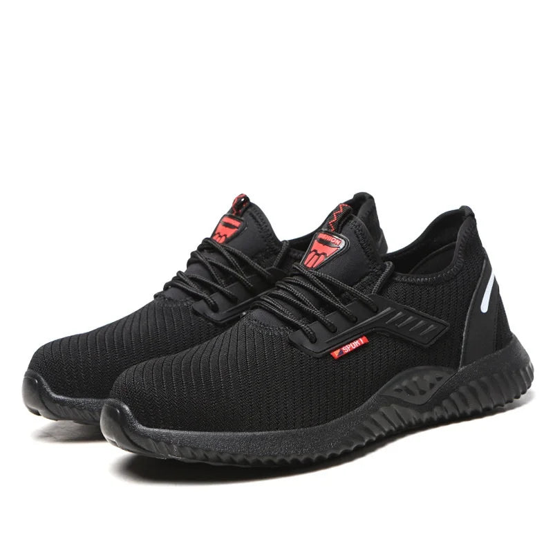 Braided safety shoes for men with steel toe protection, bump-proof, breathable, comfortable, lightweight, durable and safe. -