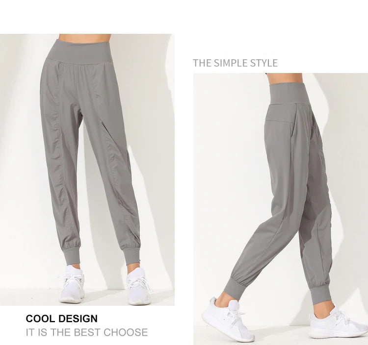 Woman Yoga Pants Hem Bound Running Fitness Loose Slim Quick-Dry Yoga Pants Pleated Capris Pockets Jogging Pants Sports pants -