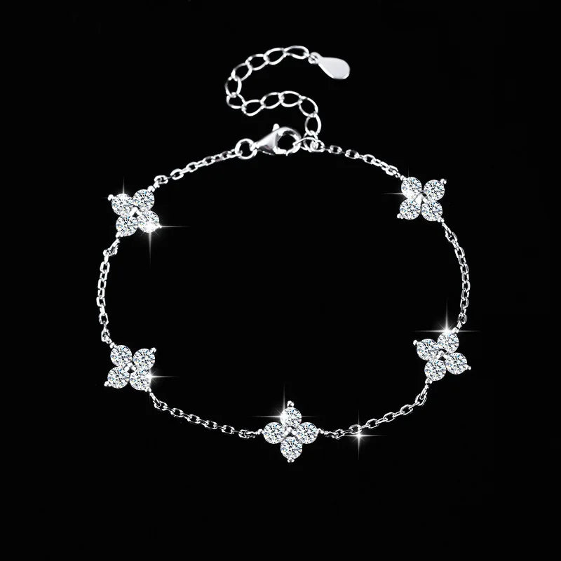 Sterling Silver Crystal Flower Bracelet -