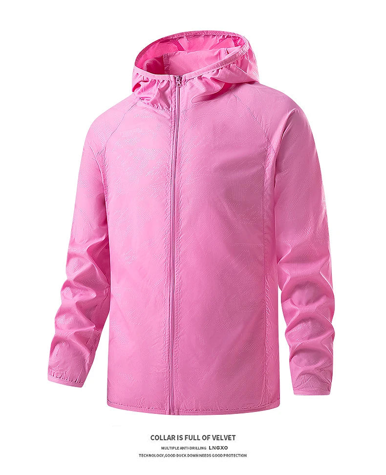 Stay protected during hiking adventures with these waterproof jackets for men and women. Featuring sun protection and windproof capabilities, these jackets are perfect for outdoor excursions, keeping you comfortable and shielded from the elements. -
