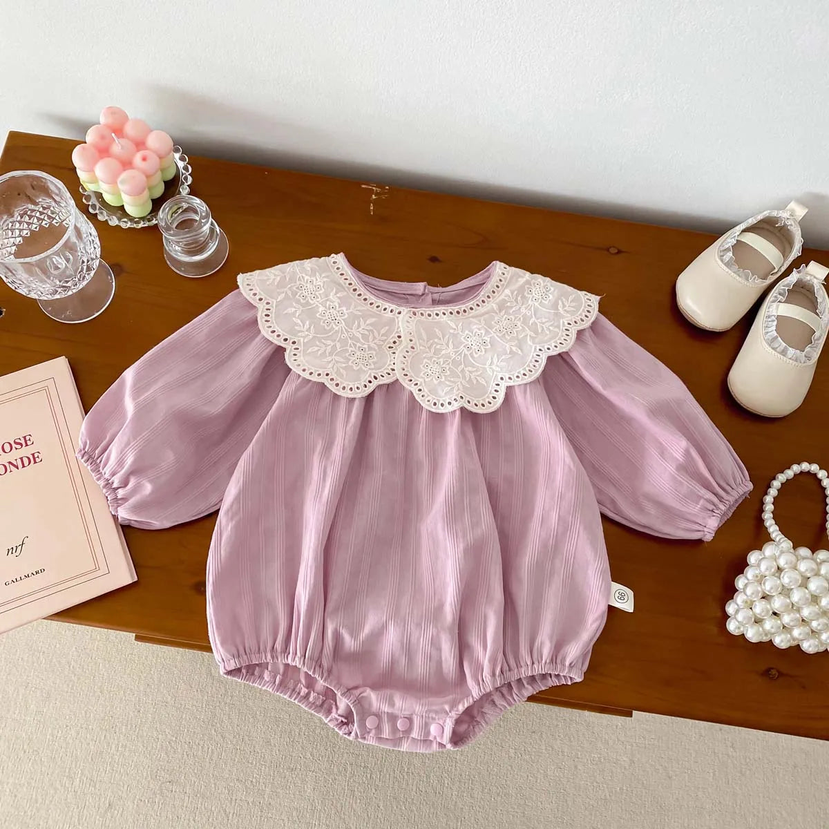 Dress your newborn in adorable style with this fashionable lace baby romper bodysuit—soft, comfy, and perfect for special moments! -