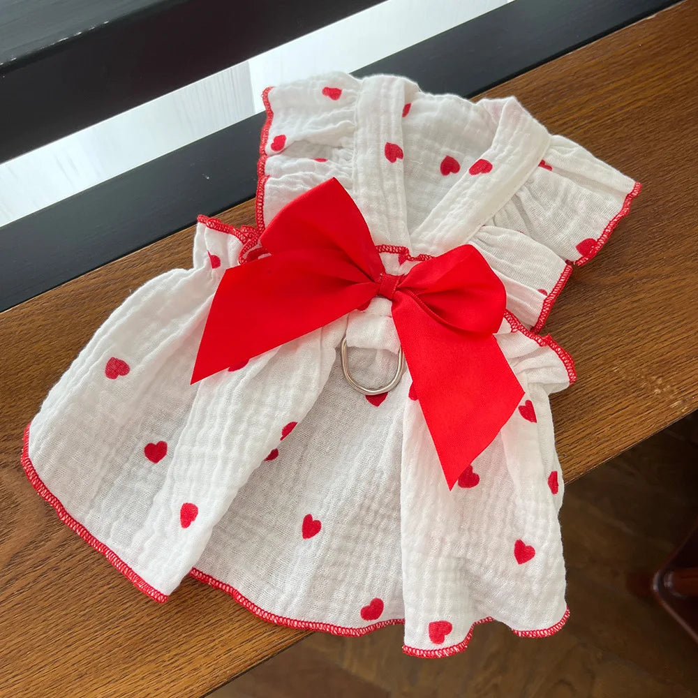 Pet dresses clothes for spring and summer dogs cats teddy bears Pomeranians plush toys hearts all cotton fabric -
