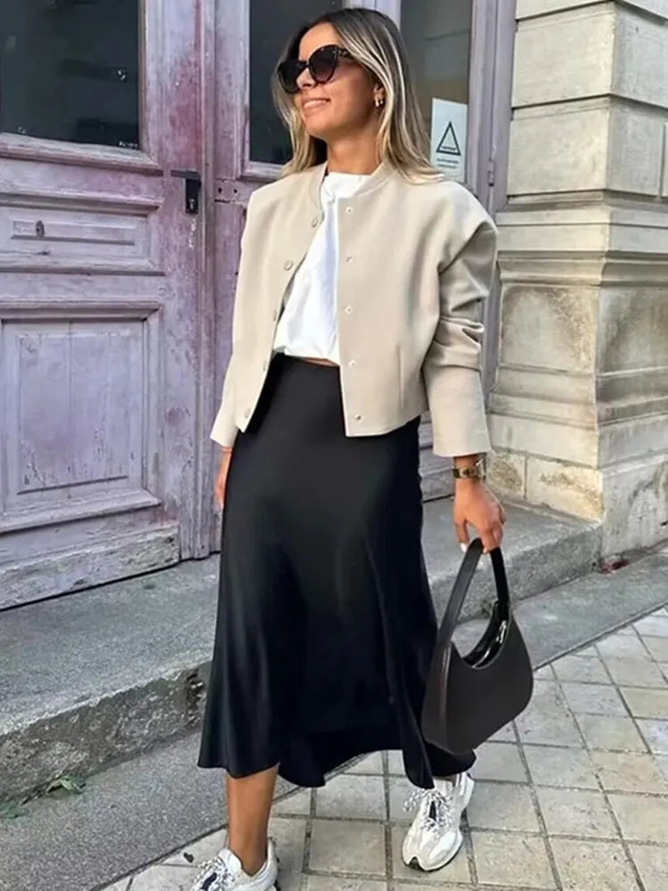 Elevate your wardrobe with this high-waisted satin skirt for women—perfect for adding a touch of elegance to any outfit! -