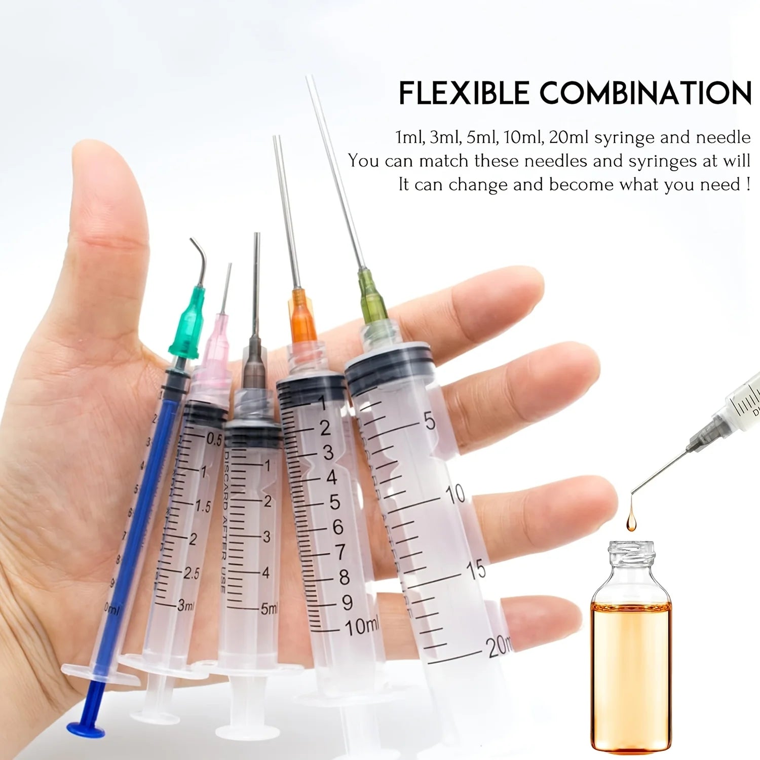 Glue Applicator Syringe with Blunt Tip Needle and Cap, for Liquid, Glue, Ink, Perfume, Lip Gloss Making -