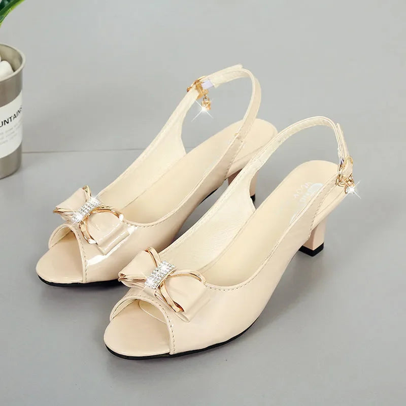 Cresfimix Women Classic High Quality White Pu Leather Peep Toe Square Heel Shoes Lady Cool Black Office Summer Heels A9841 -
