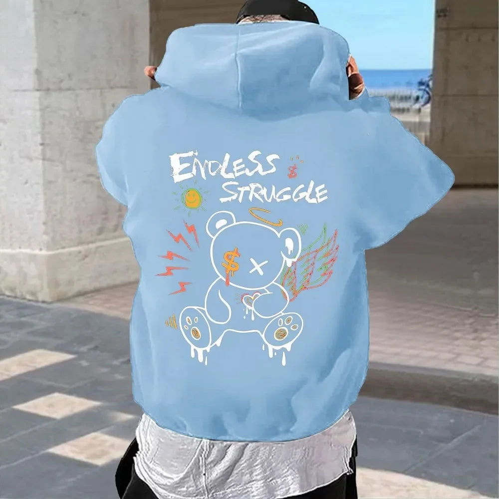 Street Men's and Women's Sweatshirts Endless Struggle Graffiti Bear Print Hoodies Loose Sweatshirt Set Sportswear Casual -