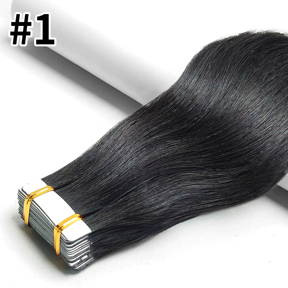 Tape In Human Hair Extensions Natural Straight Hair Extensions 1B Black Brown Blonde 100% Remy Skin Weft Adhesive Glue On -
