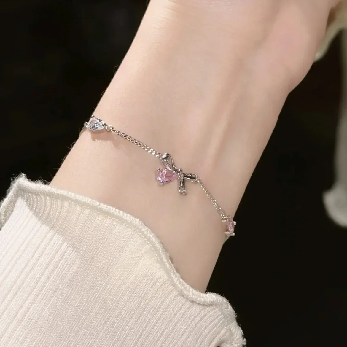 Shiny Pink Crystal Cherry Blossom Bracelets -