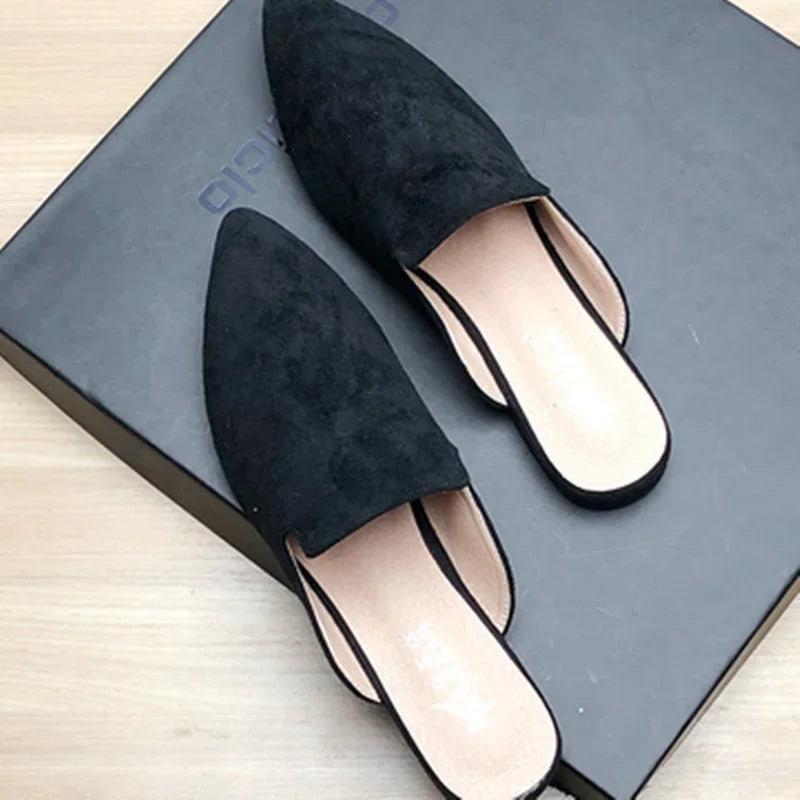 Female Simple Sewing Plain Shoes Outdoor Pointy Toe Slides Camel Blue Soft Sole Wide Fitting 48-33 2022 New Arrivals De Mujer -