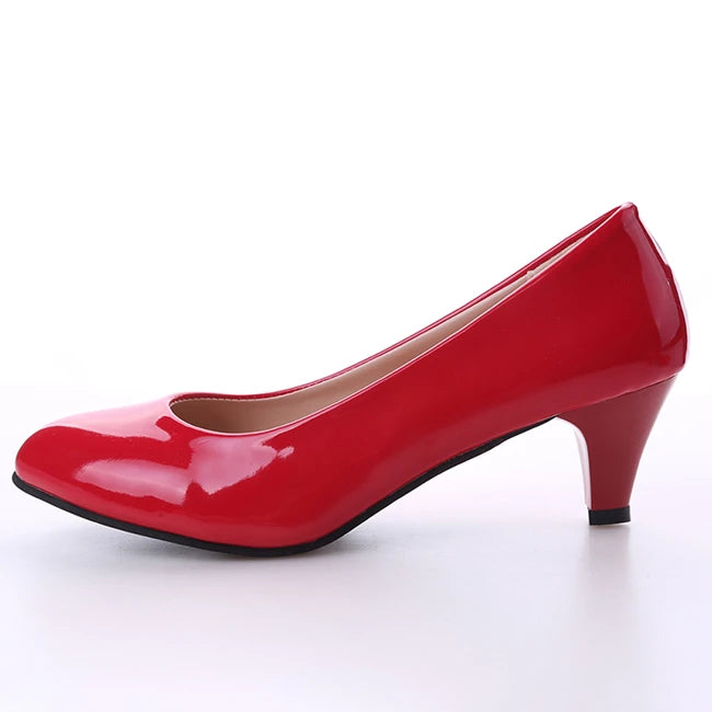New Women's Shoes On Heels Elegant Medium High Heeled Ladies Pointed Toe Fashion Pumps For Woman Office Black White Red -