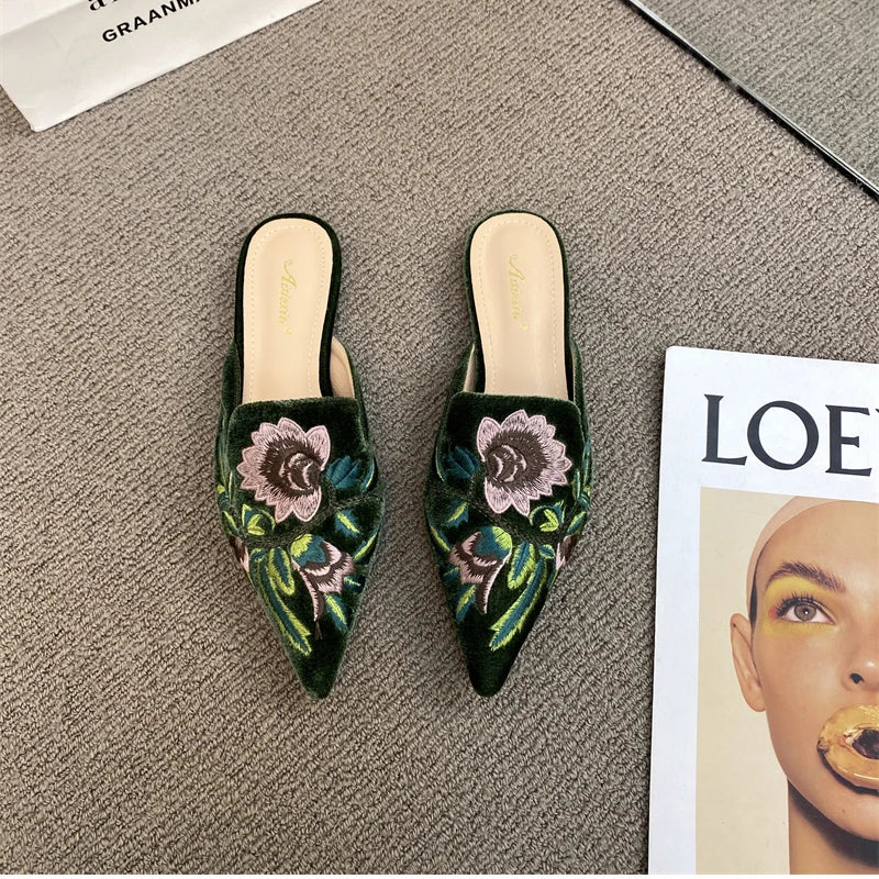 Women Luxury Fashion Elegant Pointed Toe Slides -