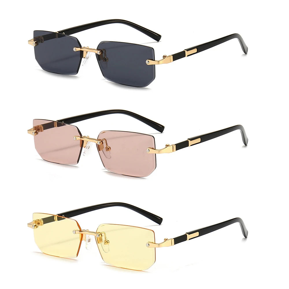 Rimless Sunglasses Rectangle Fashion Popular Women Men Shades Small Square Sun Glasses For Female Male Summer Traveling Oculos -