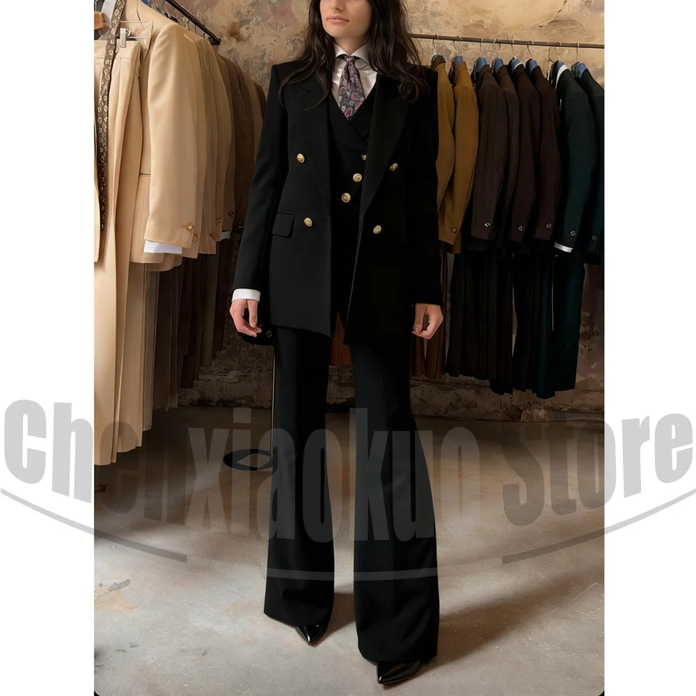 Women's Three Piece Suit Double Breasted Blazer Vest and Pants -