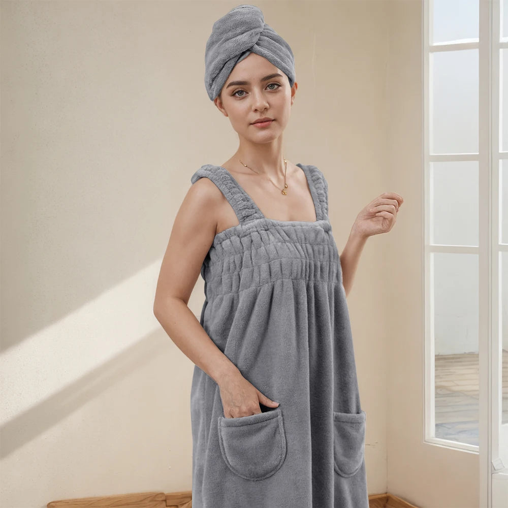Women Wearable Bath Towel Wearable Towels Coral Fleece Women's Bath Skirt Absorbent Bath Skirt Shower Sauna Wear Towel -
