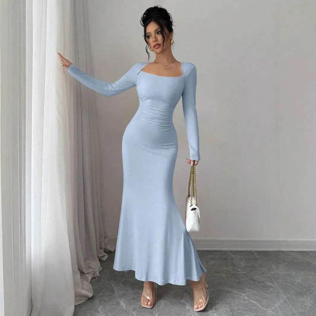 Elegant Long Sleeve Fish Tail Dress -