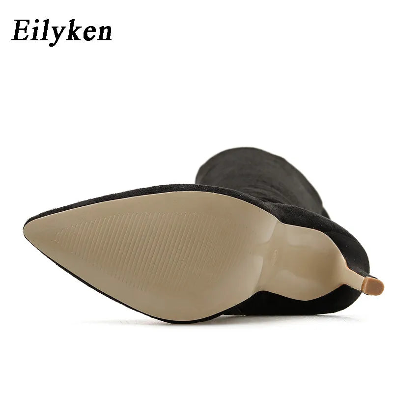 Eilyken Sexy Fashion Pointed Toe Over-The-Knee Boots Women Red Zipper High Heels Shoes Winter Striptease Motorcycle Long Botas -