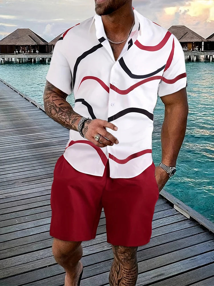 Summer Men's Short Sleeve Shirt And Beach Shorts Set Outdoor Sports Comfortable Men's Shorts Hawaii Men's Travel Casual Shirt -