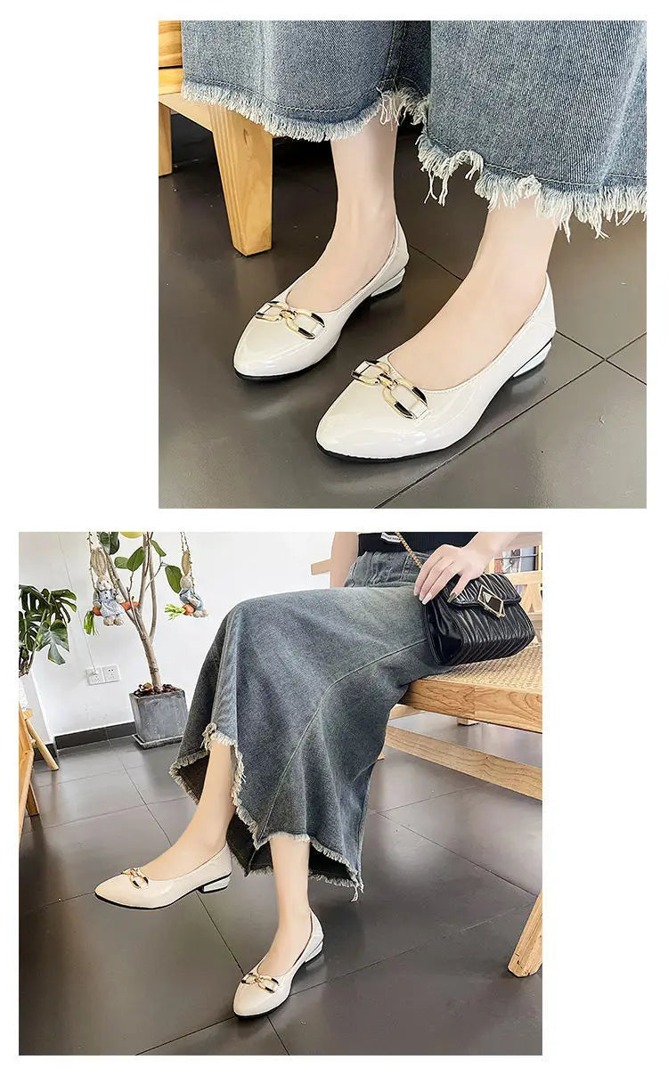 Shoes for Women Fashion Pointed Toe Patent Leather Low Heel Single Shoes Lady Slip on Classic Comfort Office Shoes Zapatos Mujer -