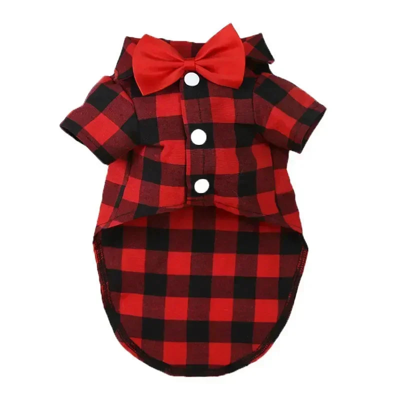 Dress your pet in a stylish plaid and striped shirt—perfect for adding a touch of sophistication to your furry friend's wardrobe! -