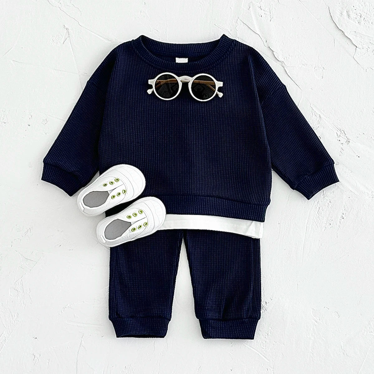 Dress your little one in comfort with this new baby clothes set—featuring a loose waffle cotton tracksuit perfect for kids on the move 0-3 Years Old -
