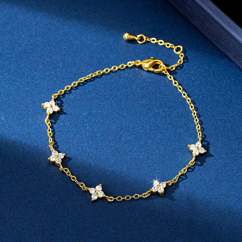 Sterling Silver Crystal Flower Bracelet -