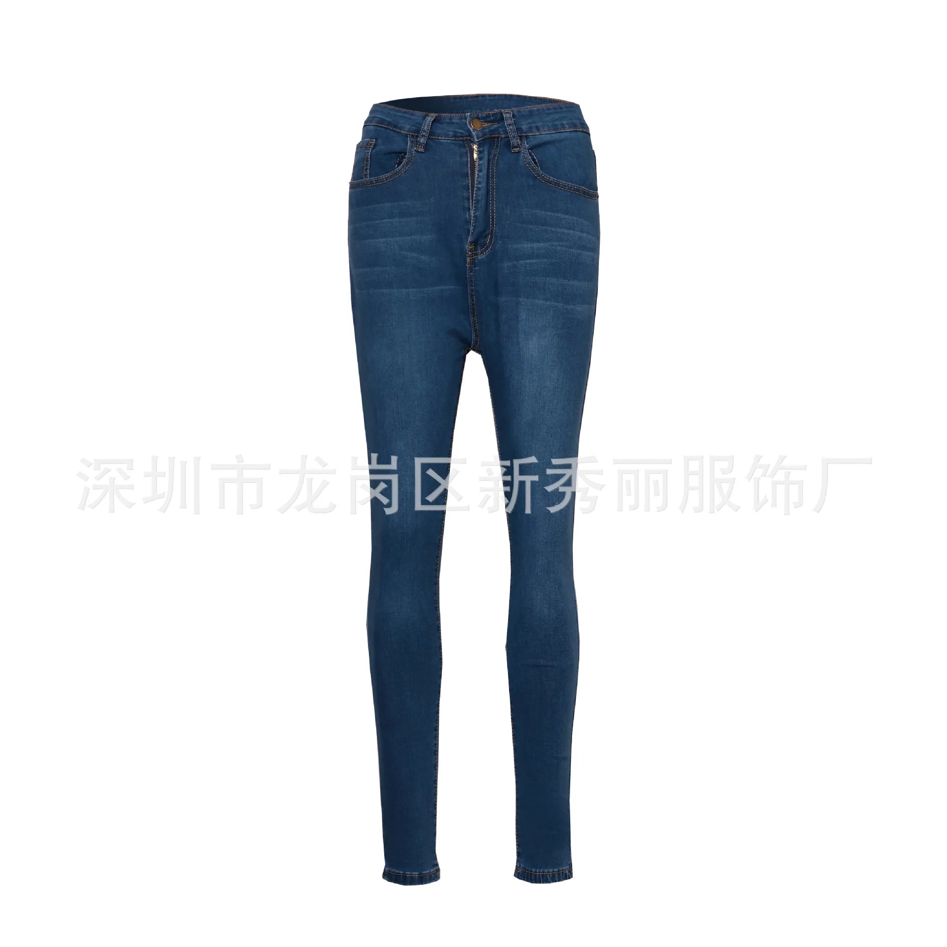 Women High Waist Stretch Hip Lift Denim Skinny Pants Jeans Full Length Sexy Slim Bleachded Solid Color Pants -