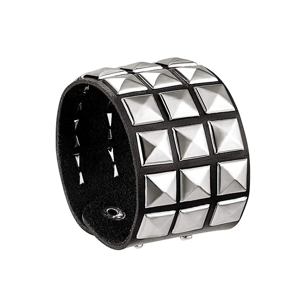 Black Round Square Gothic Spike Bracelet -