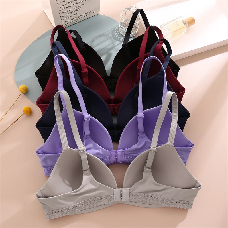 FINETOO Sexy Wire Free Push Up Underwear For Women Seamless Deep V Cup Bras Adjustable Comfort Bralette Female Backless Lingerie -