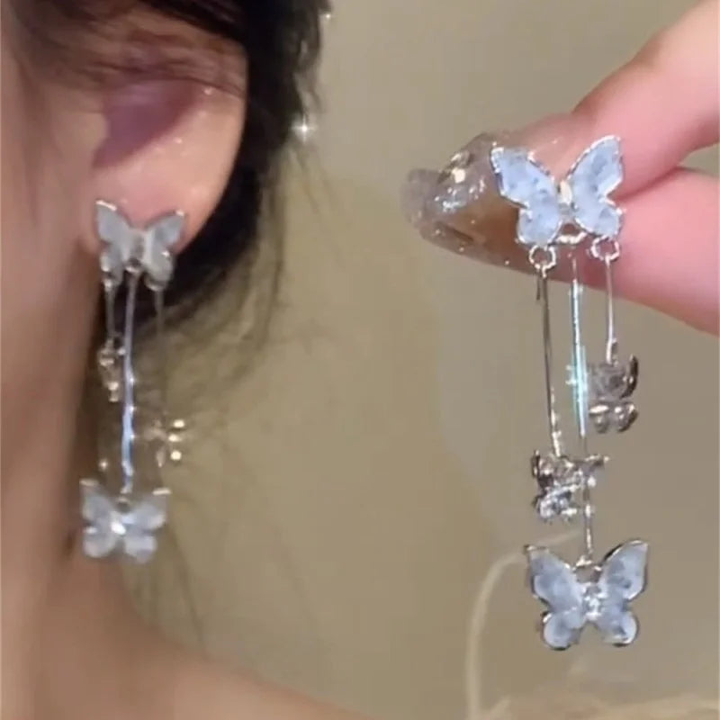 Elegant Red Zircon Butterfly Drop Earrings -