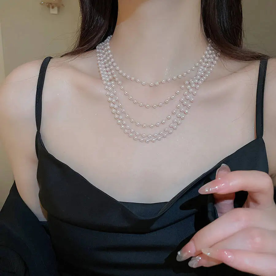 Multi-Layer Pearl Choker Necklace -