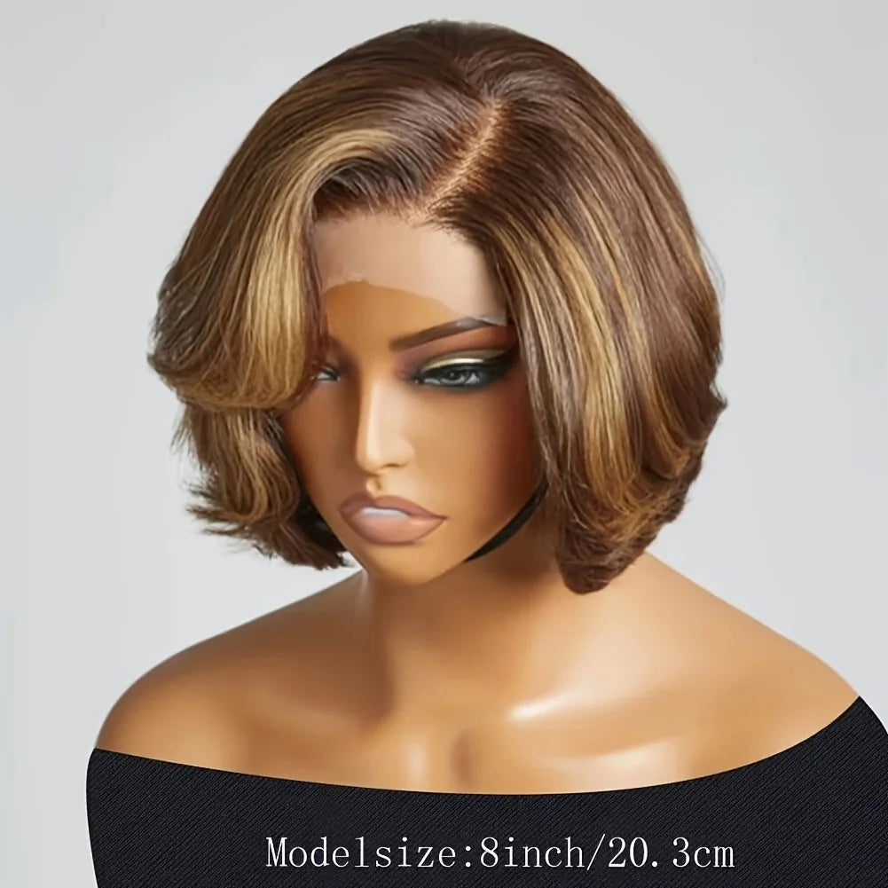 Turn heads with these 13x4 transparent lace front wigs—featuring highlight colors in a sleek straight pixie cut or short bob, crafted from 100% human hair for a natural, stylish look! -