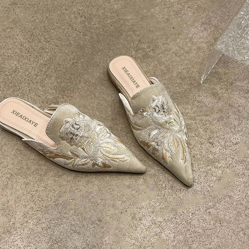 Women Luxury Fashion Elegant Pointed Toe Slides -
