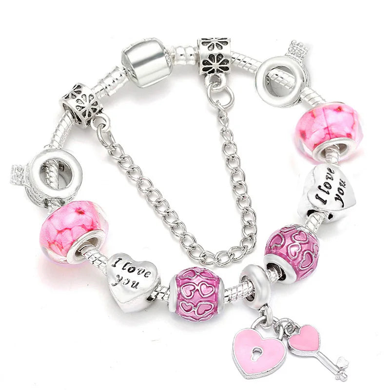 Pink Heart To Heart Beads Charm Bracelets -