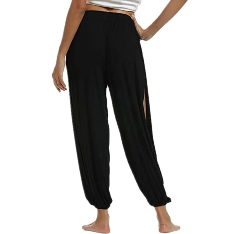 Women Fashion Yoga Pants High Waisted Slit Wide Leg Haren Pants Gym Leggings Casual Solid Hollow Workout Trousers Gym Home Wear -