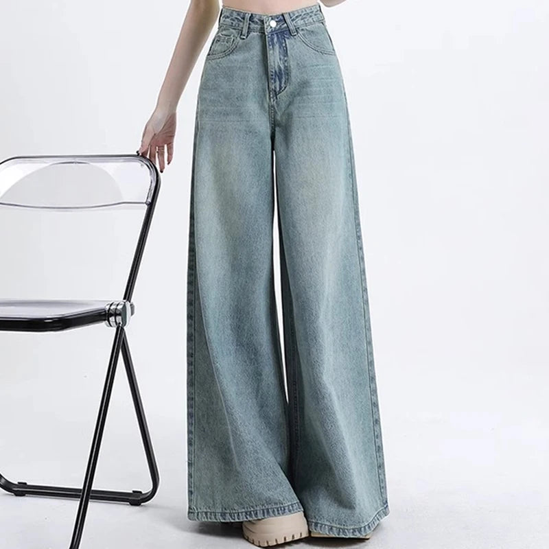 Elevate your style with these chic high-waist wide-leg jeans for women! -