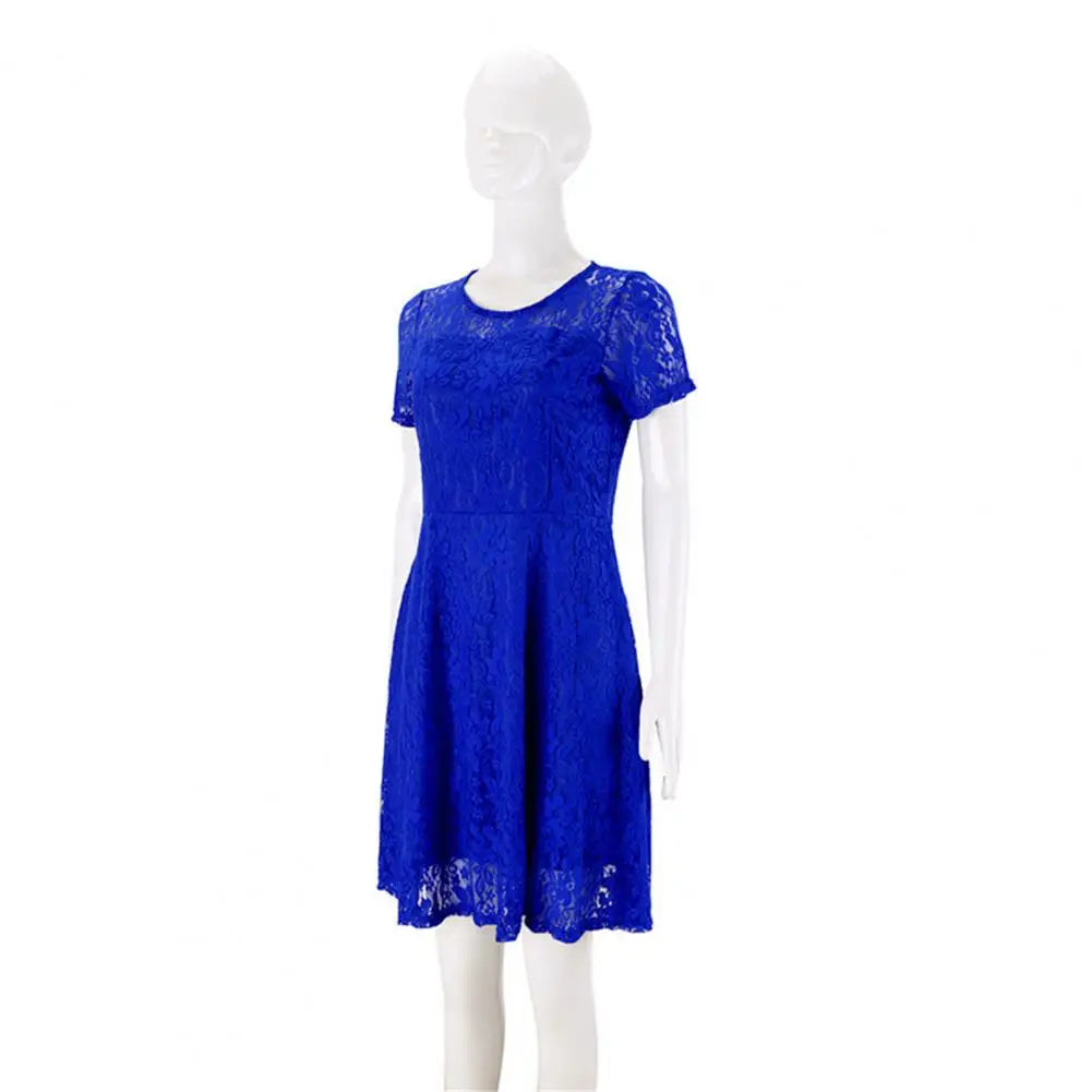 Make a chic statement with this elegant women's dress featuring an O-neck design, transparent lace, and hollow detail—a perfect choice for a sophisticated and stylish look. -