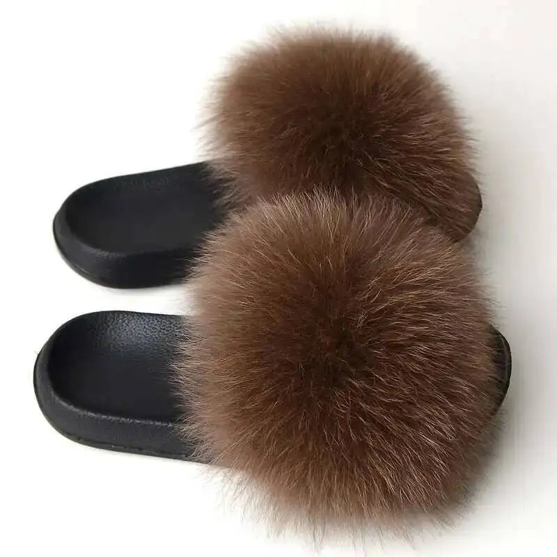 Real Fox Fur Slippers -