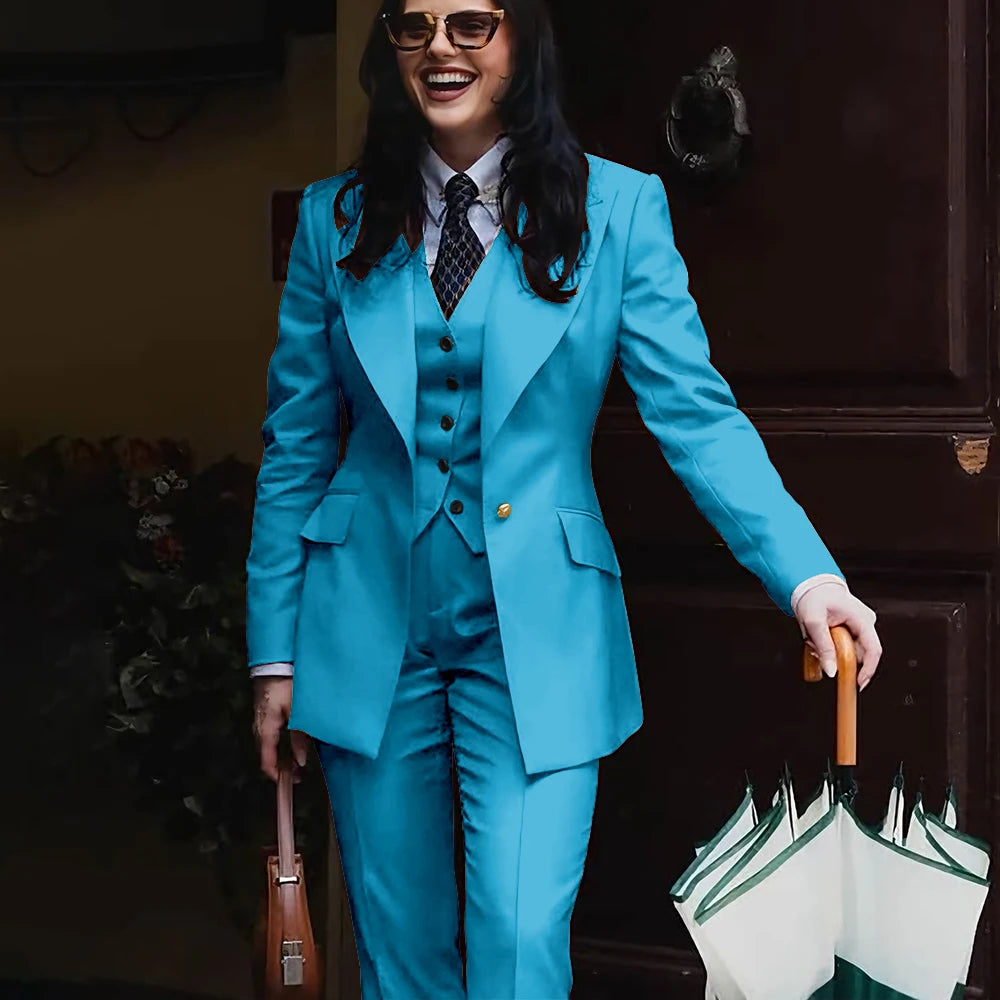 Autumn Retro Red Women's Jacket Pant Sets 3Piece Suit Single Button Peaked Lapel Blazer Formal Office Professional Outerwears -