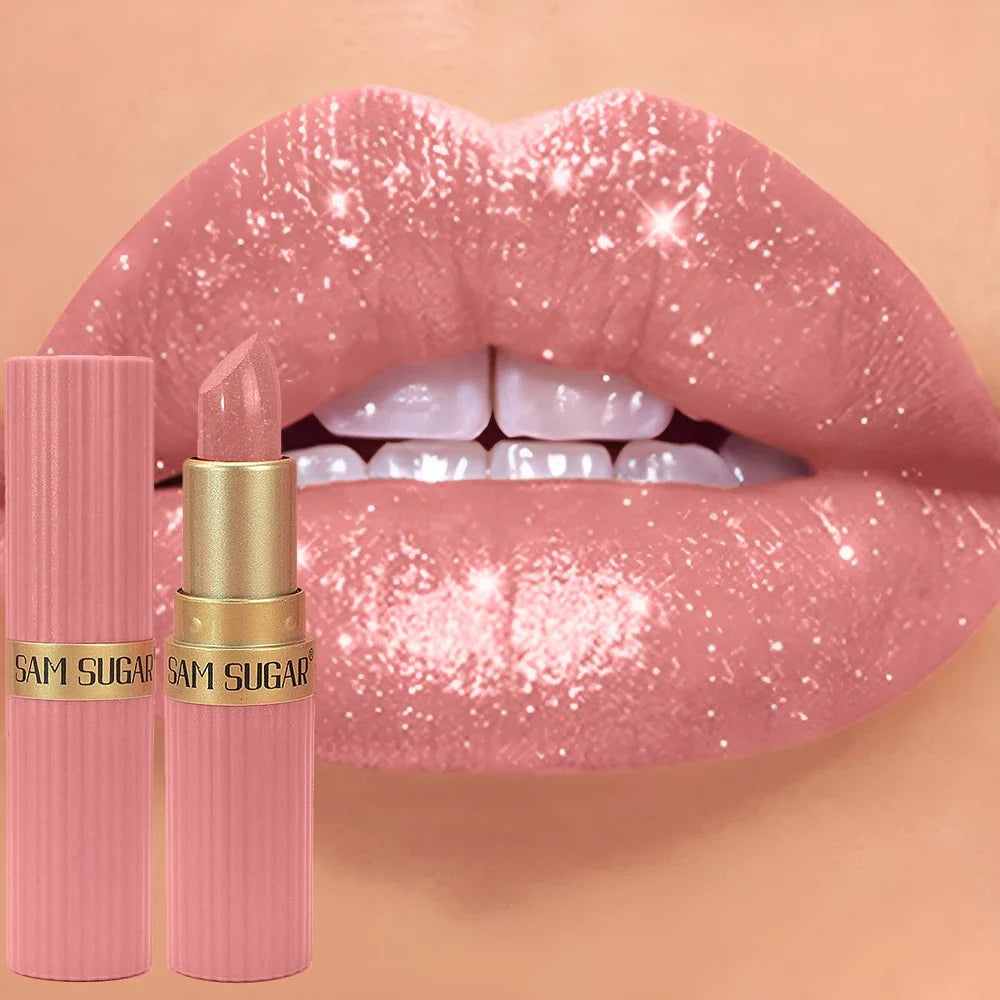 Chocolate Brown Luxurious Metallic Glitter Lipstick Long-Lasting Waterproof Non-Fade Shimmery Pearl Sparkling Lip Gloss Makeup -