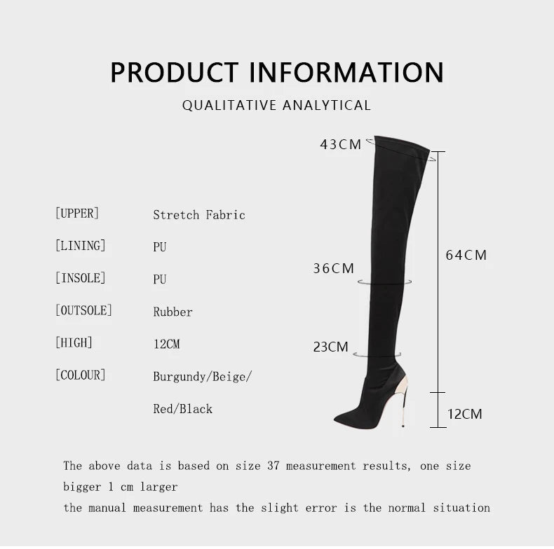 Arden Furtado 2025 Autumn Stretch boots Metal stiletto heels Over the knee boots Pointed Toe Super high heel thigh high boots 41 -