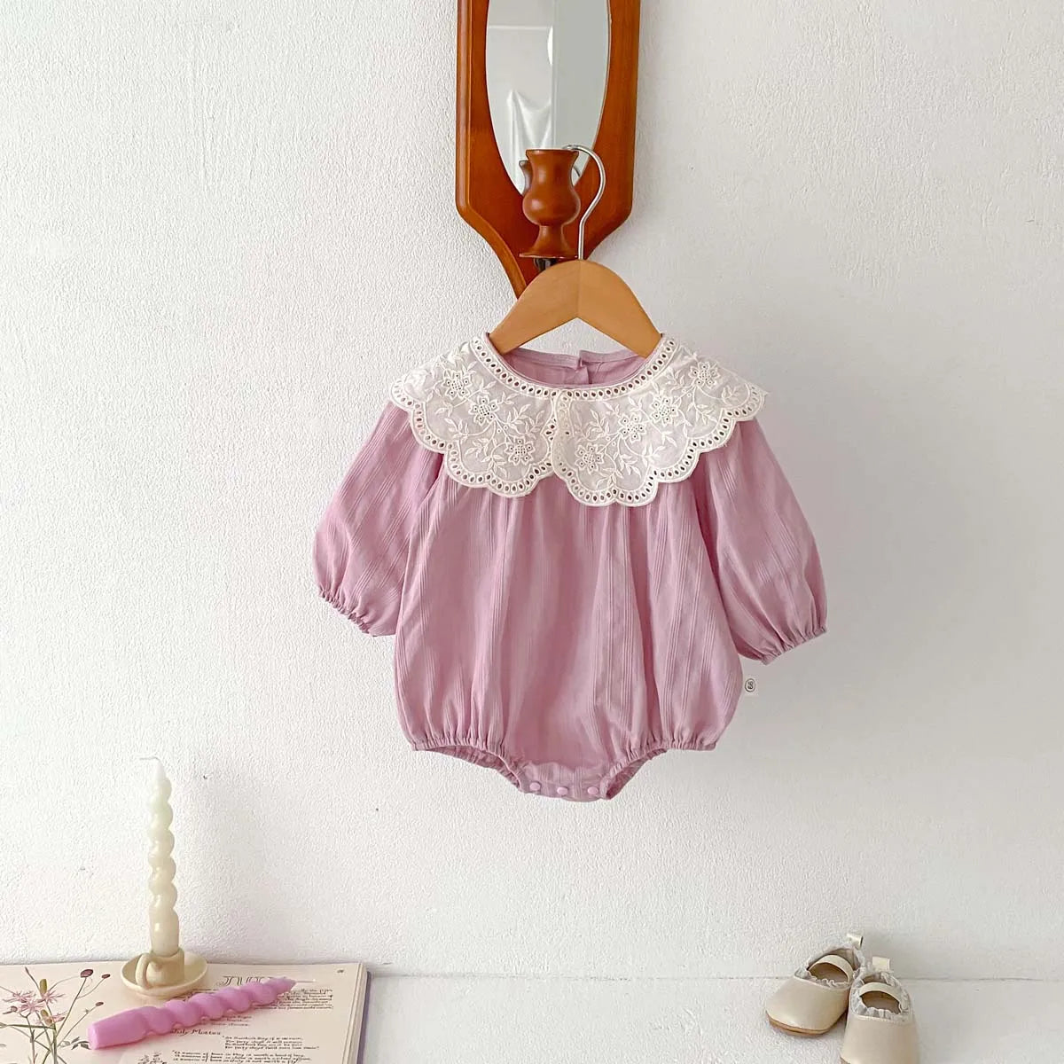 Dress your newborn in adorable style with this fashionable lace baby romper bodysuit—soft, comfy, and perfect for special moments! -