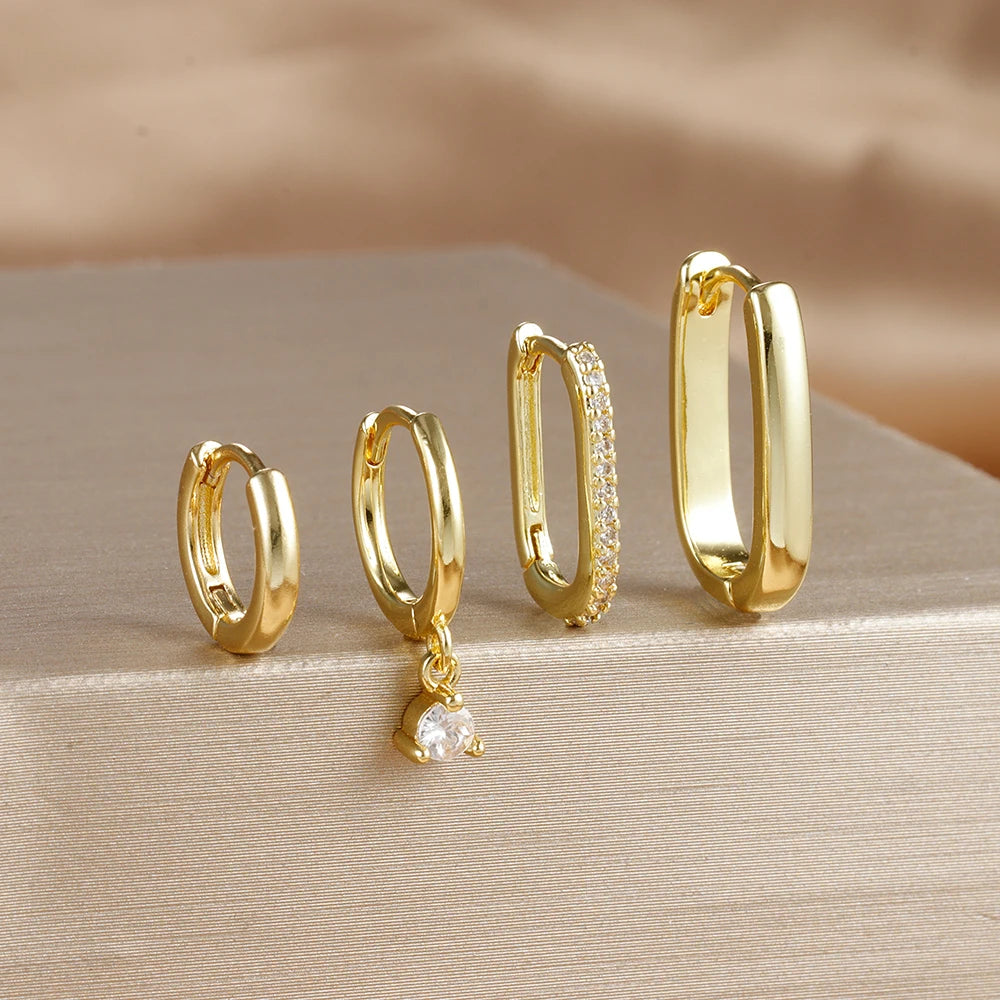 4PCS Luxury Gold Plated U-shape Hoop Earrings -