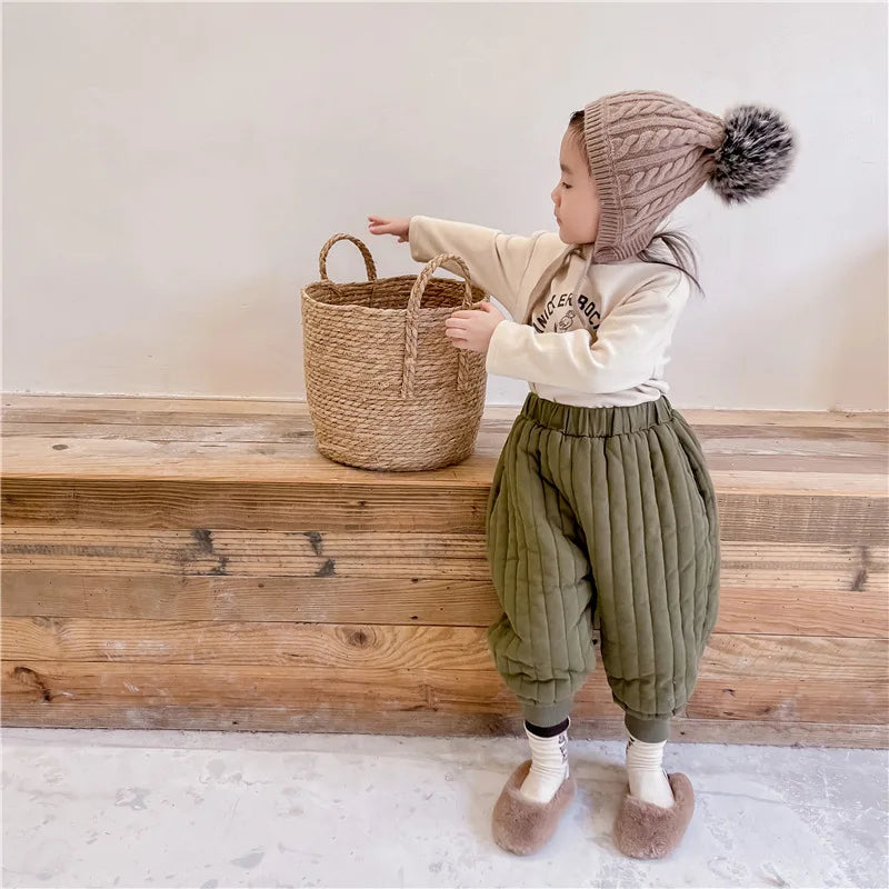 Children's Clothing From 2 To 7 Years Winter Kids Warm Cotton-Padded Trousers Baby Girls Thick Pants Toddler Boys Wear Clothes -