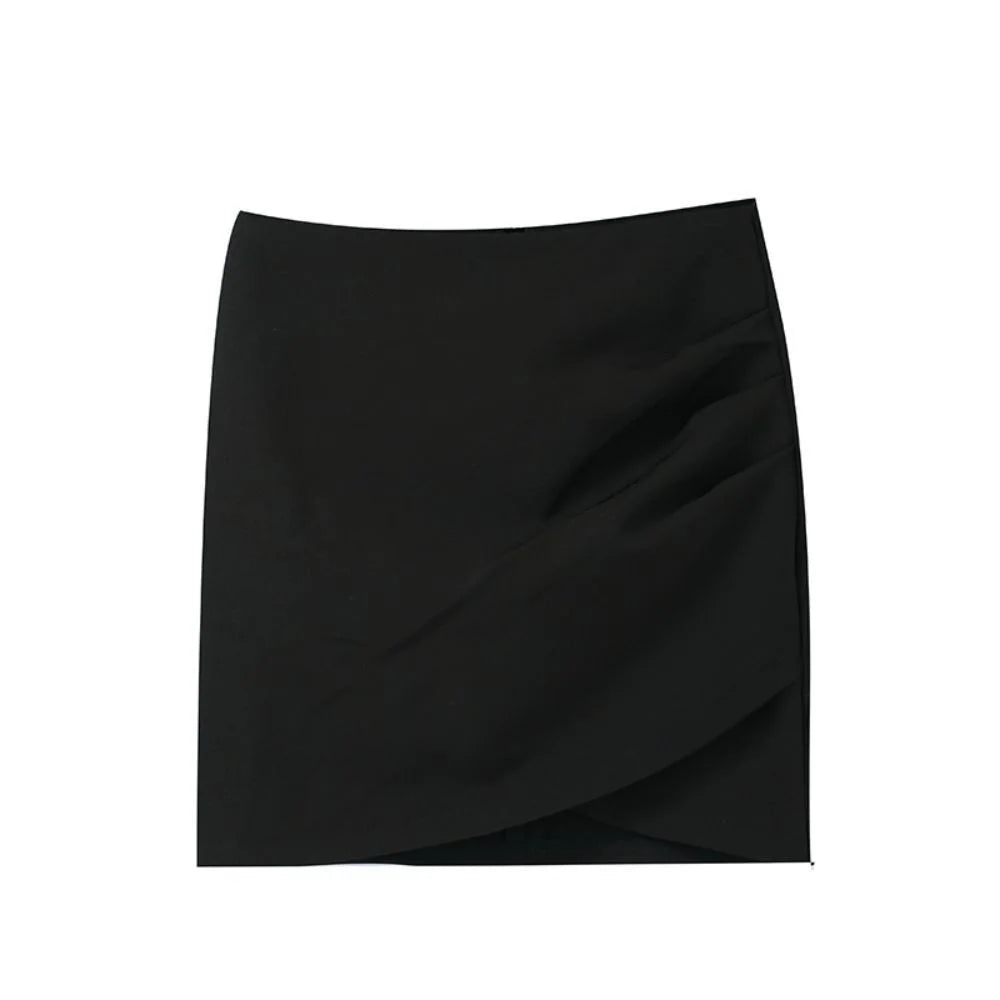 Turn heads with this girl's high-waist slim-fit short skirt featuring an irregular pleated hip design—sexy, versatile, and perfect for juniors! -