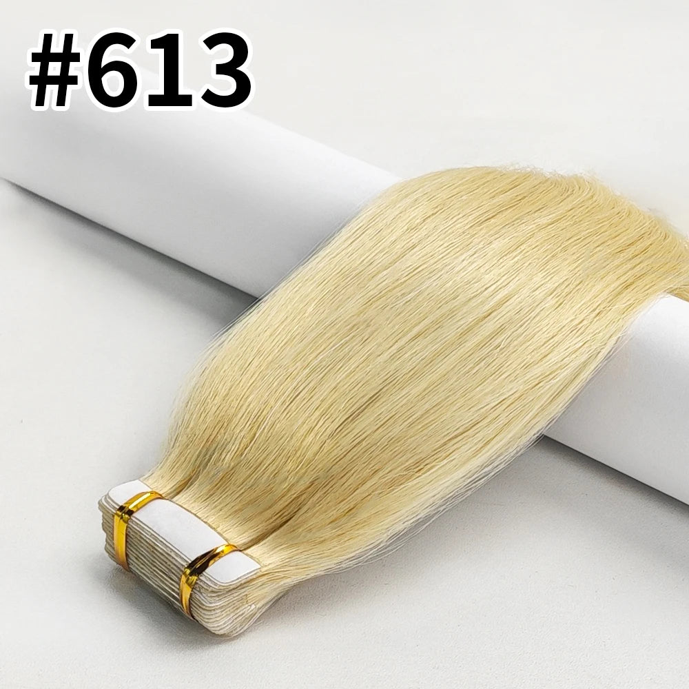 Tape In Human Hair Extensions Natural Straight Hair Extensions 1B Black Brown Blonde 100% Remy Skin Weft Adhesive Glue On -